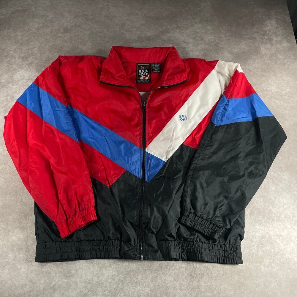 Vintage 90s USA Olympics Color Block Nylon Windbreaker Track Jacket Large Sport